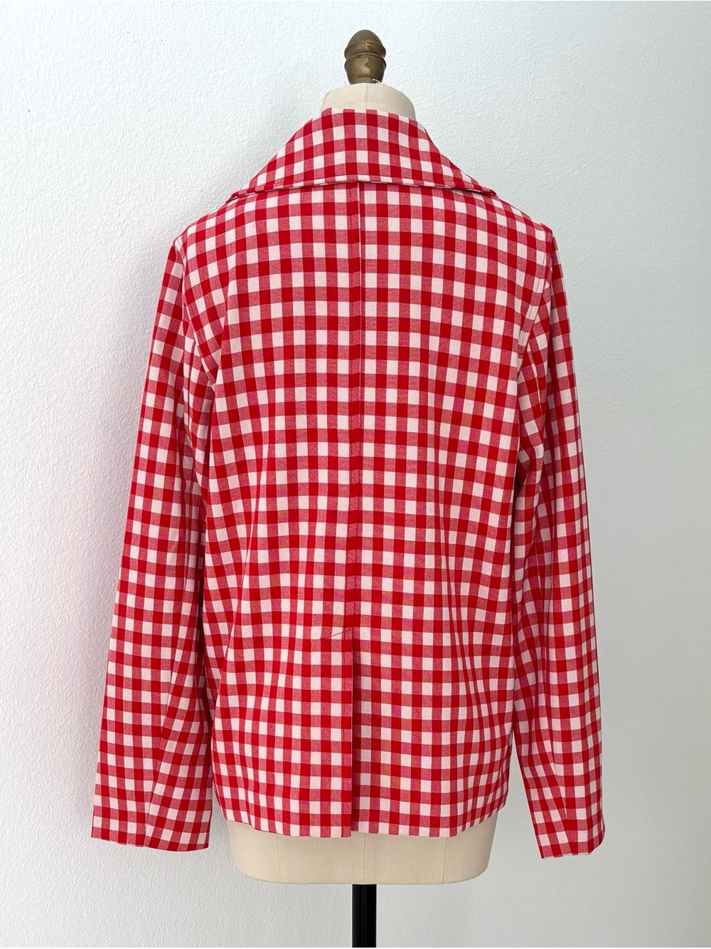 FRNCH Gingham Knit Double Breasted Jacket NWT Red & White Classic Preppy M - Picture 5 of 8